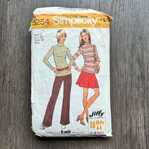 Vintage 1970s Simplicity 5254 Sewing Pattern Women Sz Sm Top Skirt Pant COMPLETE